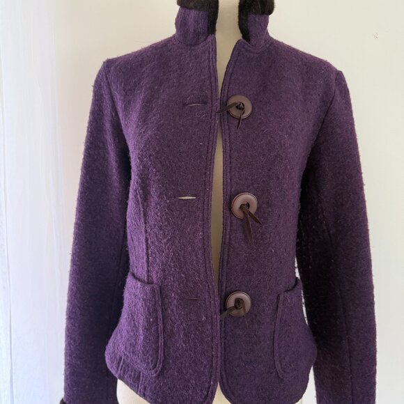 Montego Wool Jacket Purple w/ Brown Trim – EU 36 / US Small Petite - Picture 1 of 7